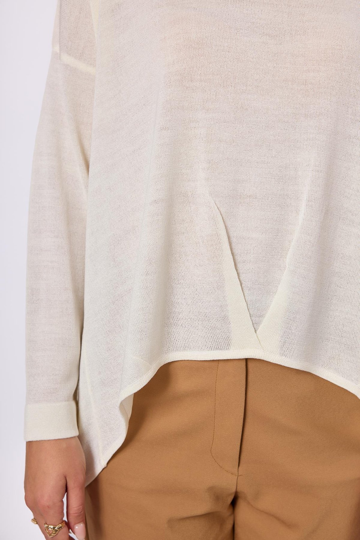 Peraluna MEADOW BLOUSE Ön ve Arka Pile Detaylı Salaş Kadın Triko Bluz - Ekru