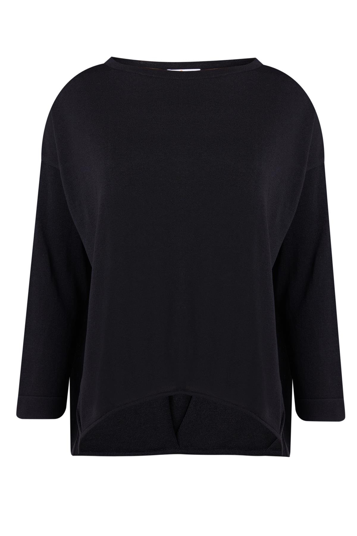 Peraluna Front and Back Pleated Loose Knitwear Women's Blouse - Black