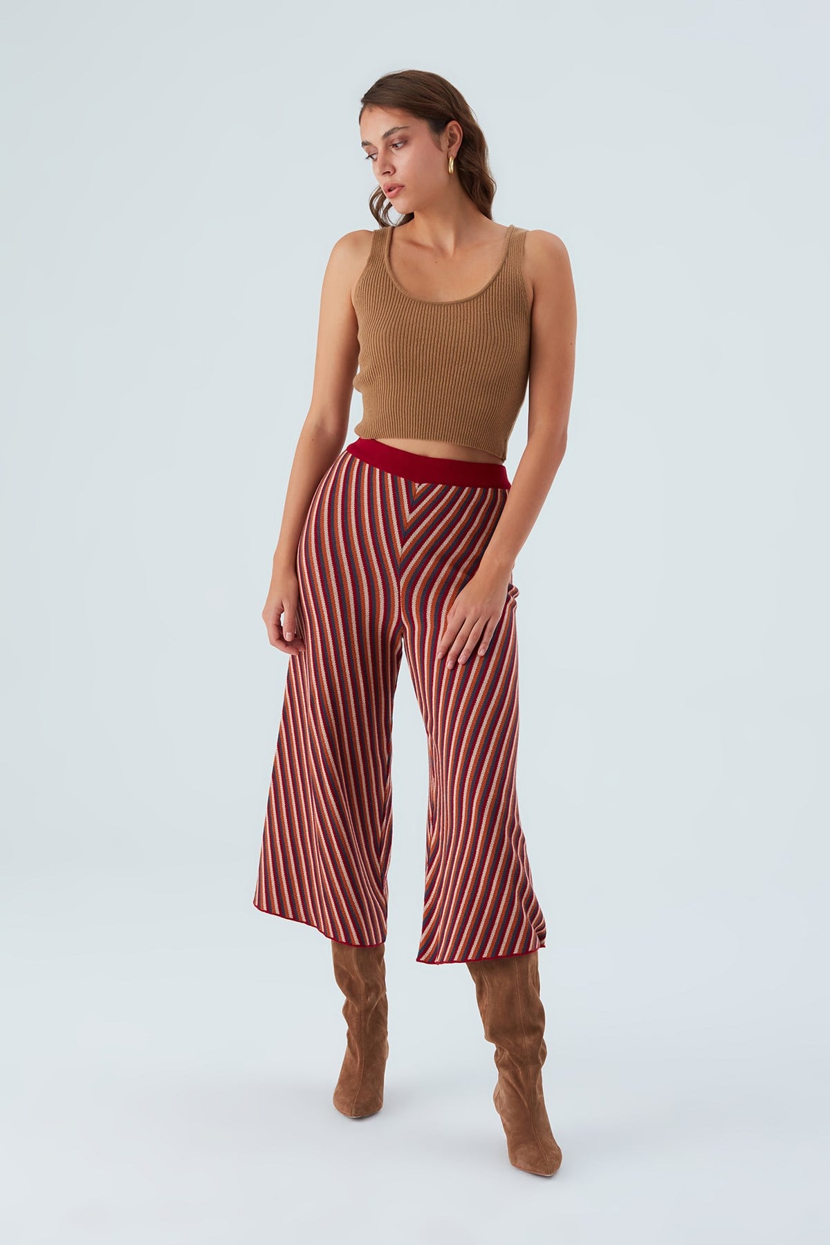 Peraluna MENTHA TROUSER Etnik Jakar Çizgili Kadın Triko Pantolon Multi