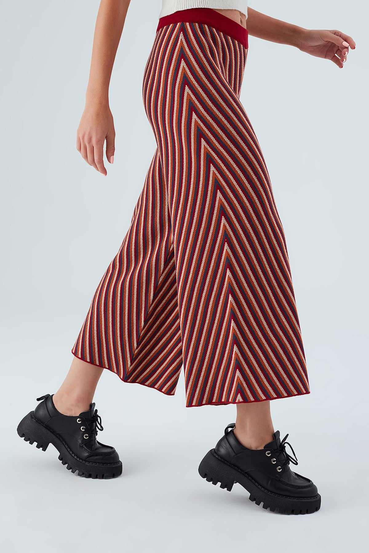 Peraluna MENTHA TROUSER Etnik Jakar Çizgili Kadın Triko Pantolon Multi
