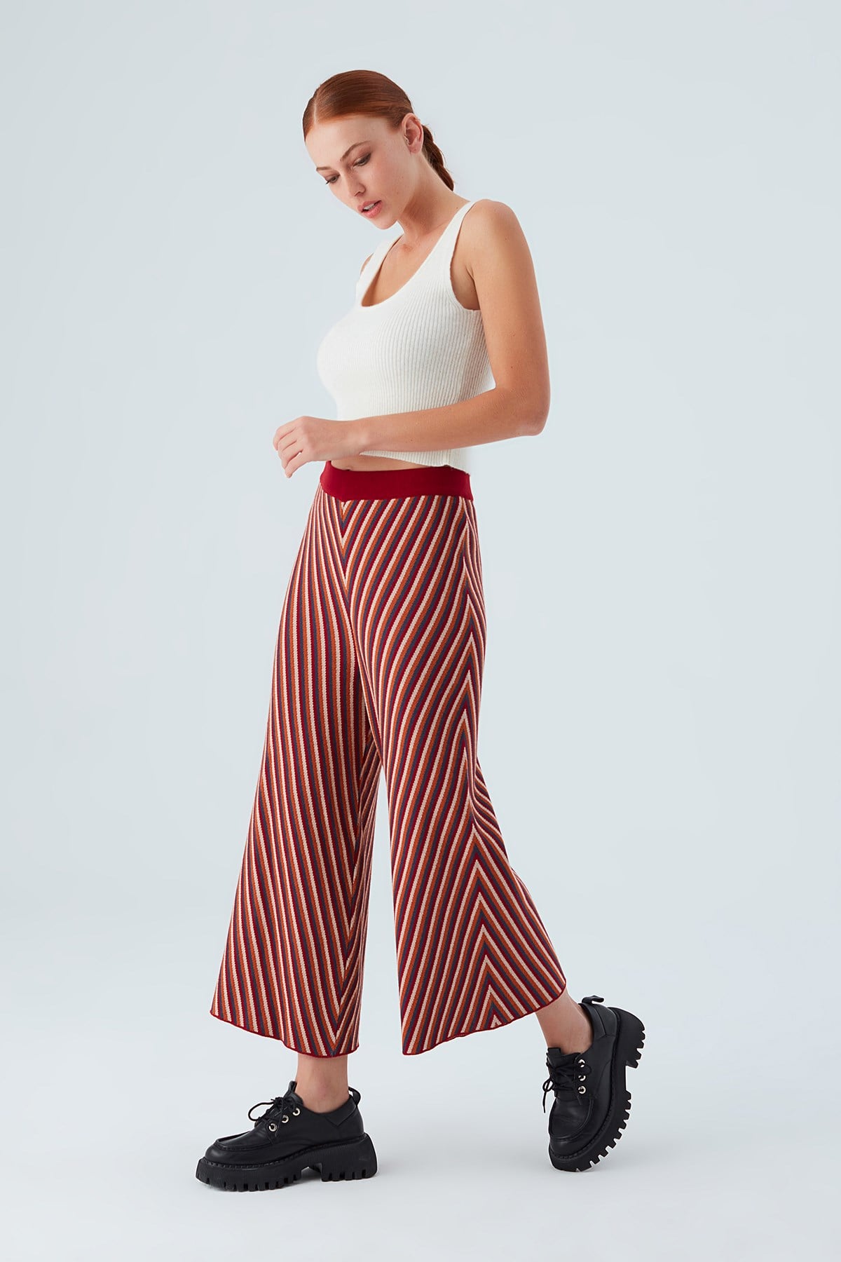 Peraluna MENTHA TROUSER Etnik Jakar Çizgili Kadın Triko Pantolon Multi