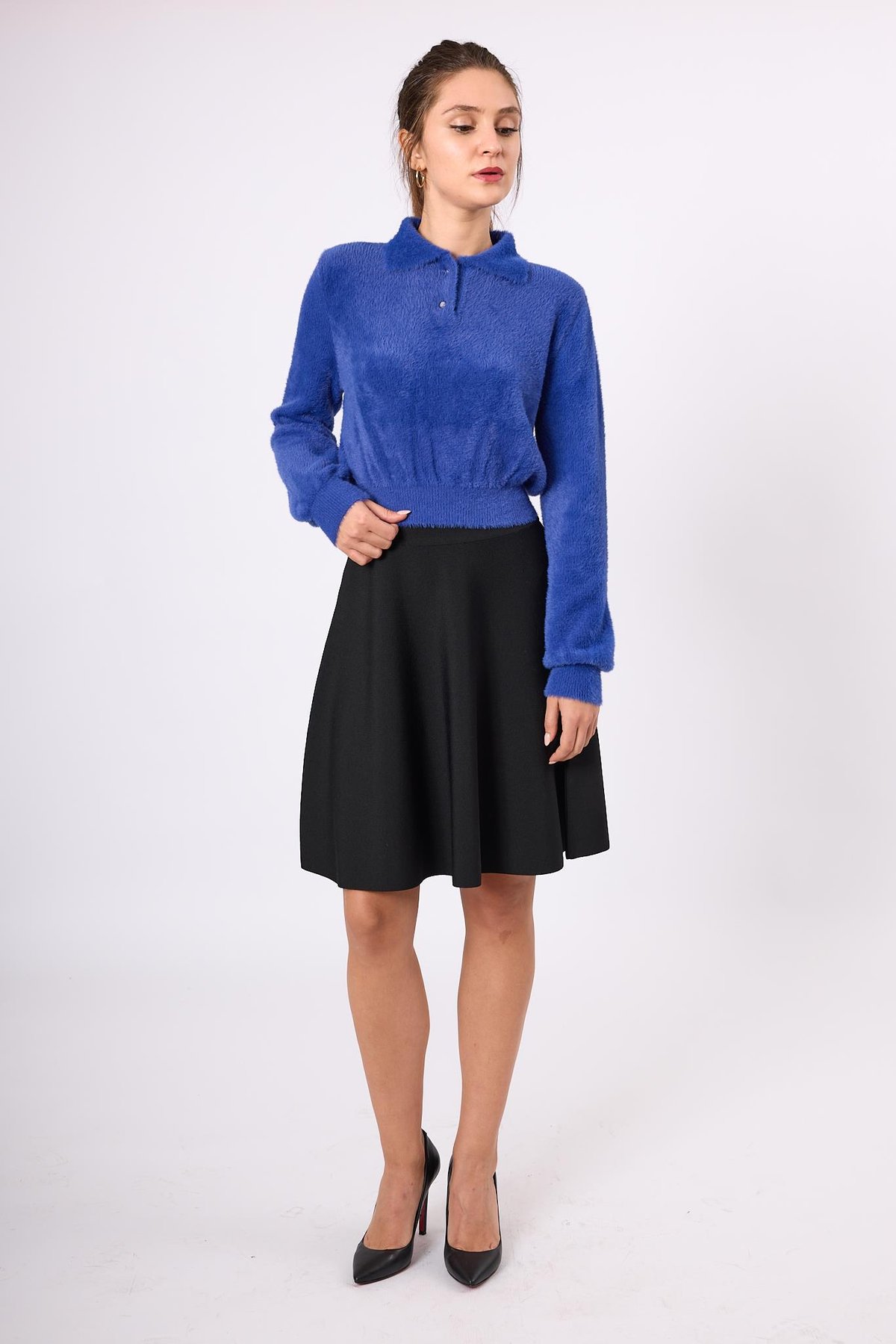 Peraluna Michele Volanlı Mini Triko Etek - Siyah