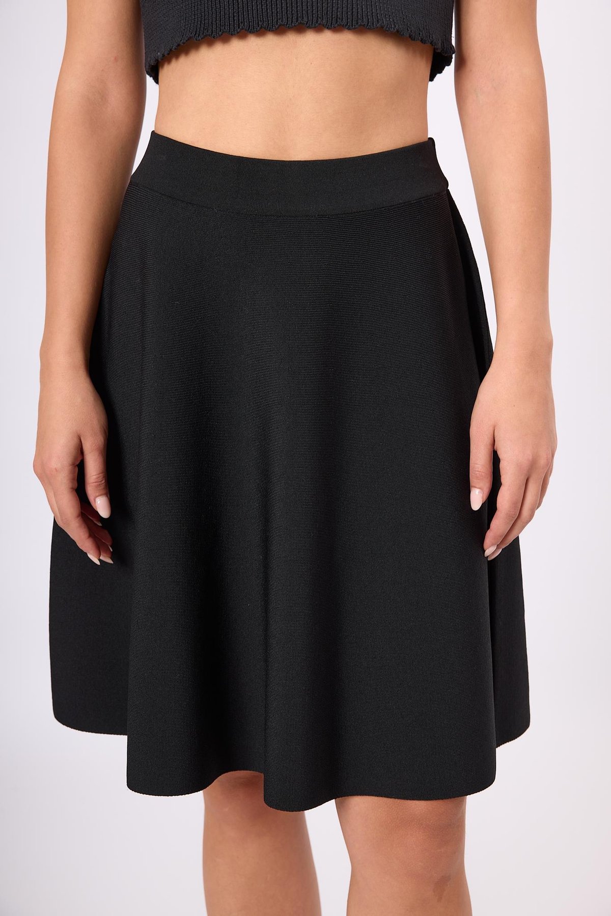 Peraluna Michele Volanlı Mini Triko Etek - Siyah