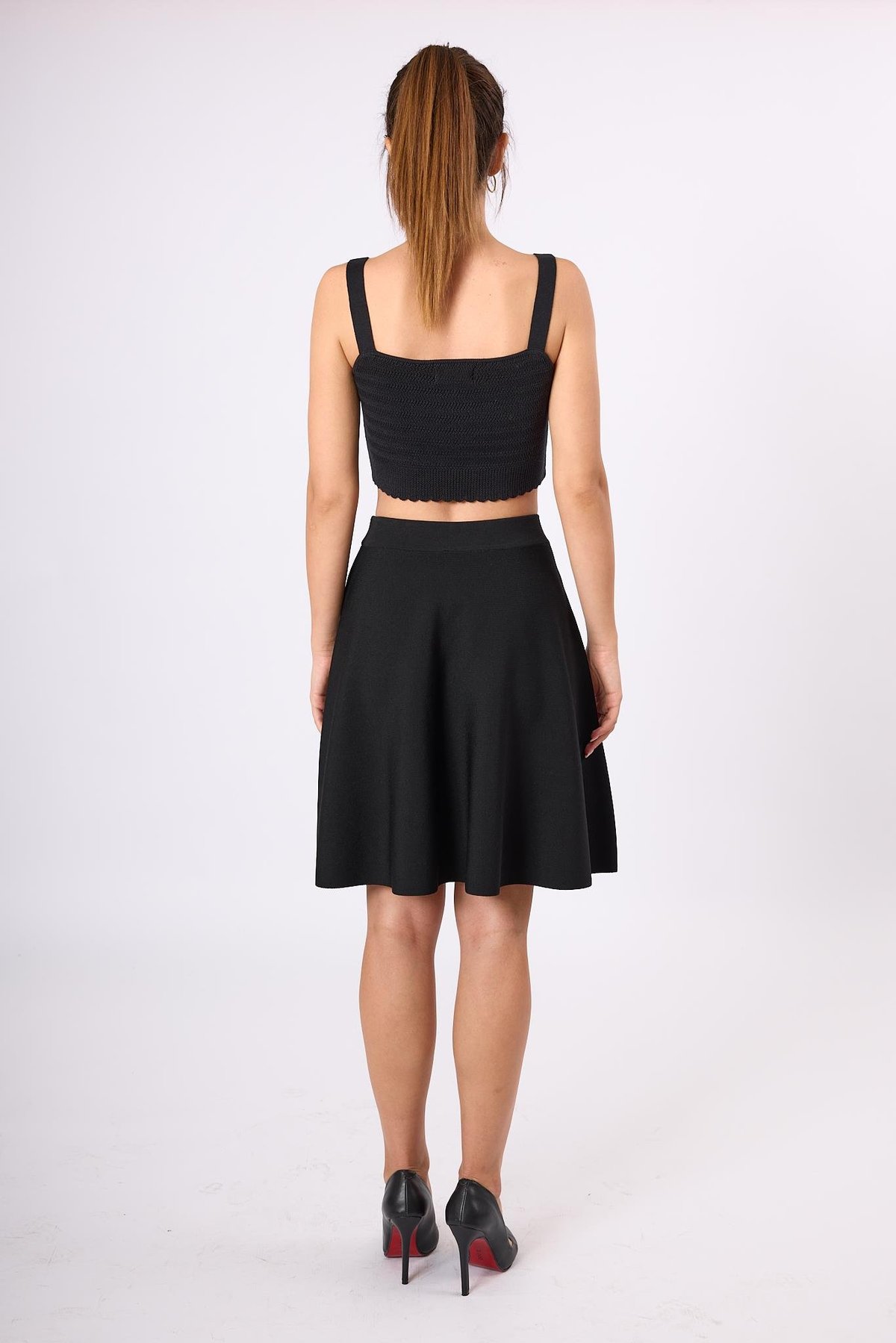 Peraluna Michele Volanlı Mini Triko Etek - Siyah