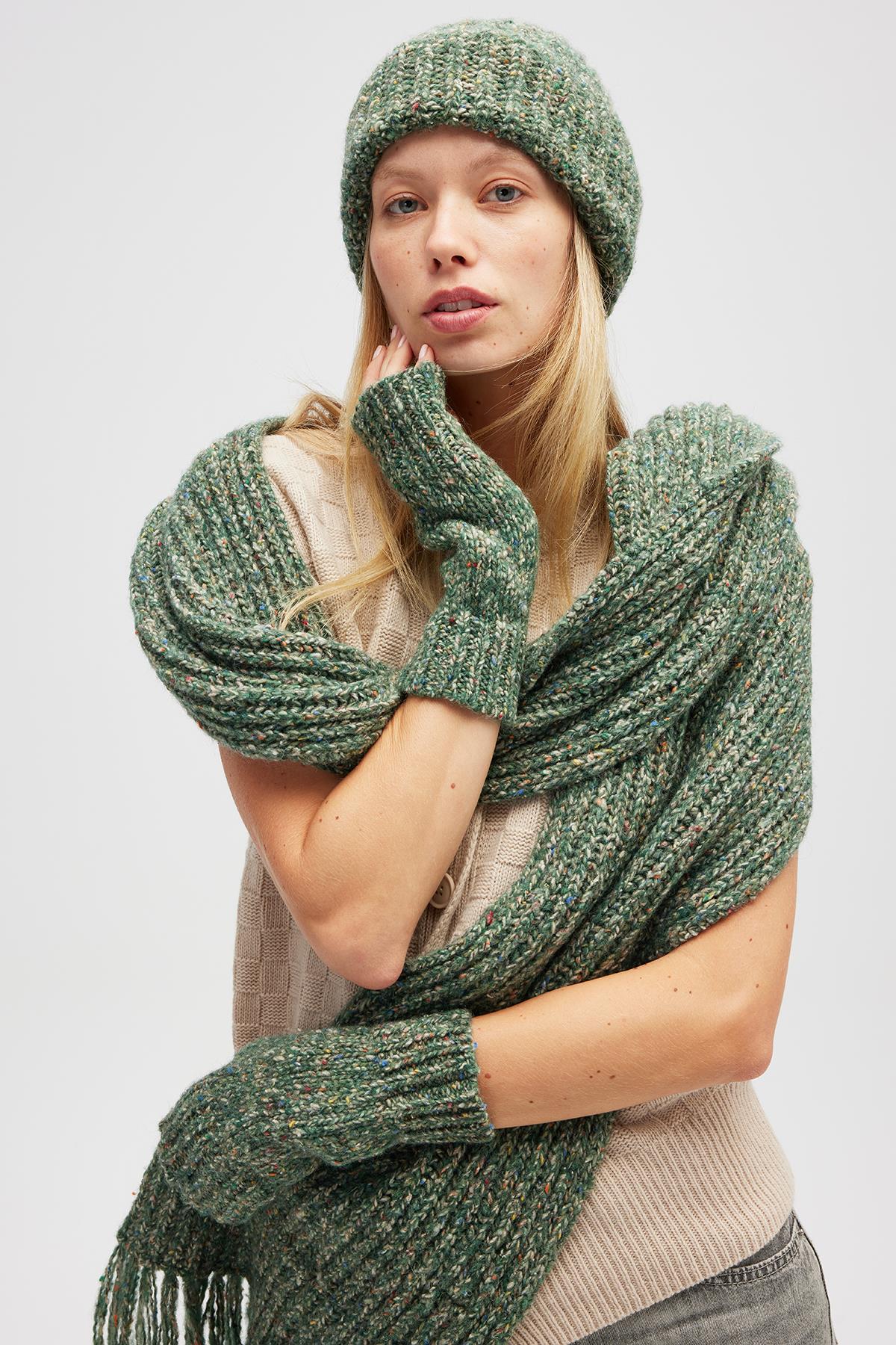 Peraluna Mikado Yumuşak Dokulu Unisex Atkı - Yeşil Melanj