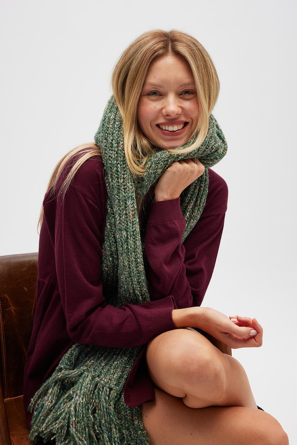 Peraluna Mikado Yumuşak Dokulu Unisex Atkı - Yeşil Melanj