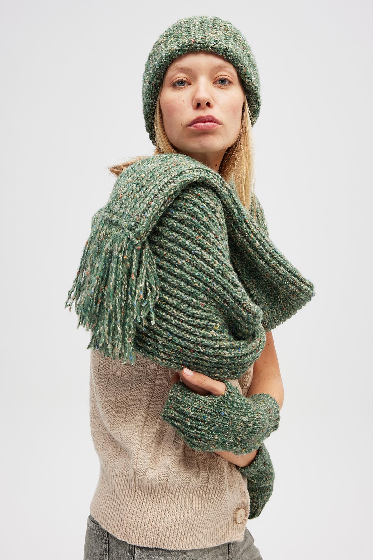 Peraluna Mikado Yumuşak Dokulu Unisex Atkı - Yeşil Melanj