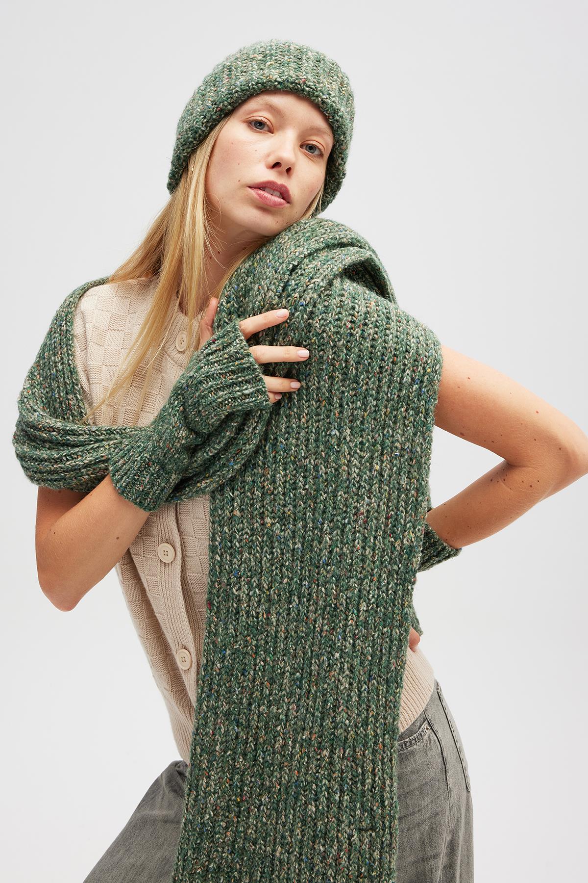 Peraluna Mikado Yumuşak Dokulu Unisex Atkı - Yeşil Melanj