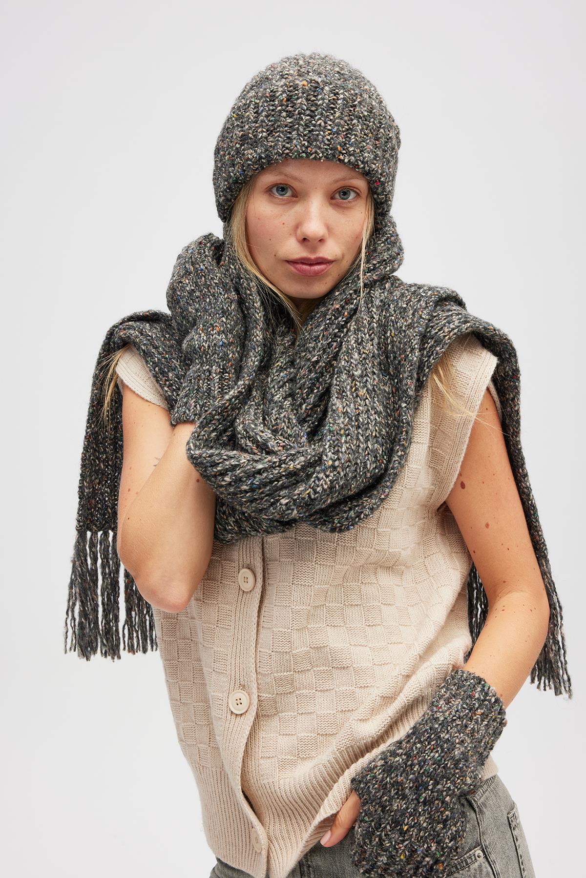 Peraluna Mikado Yumuşak Dokulu Unisex Atkı - Antrasit Melanj