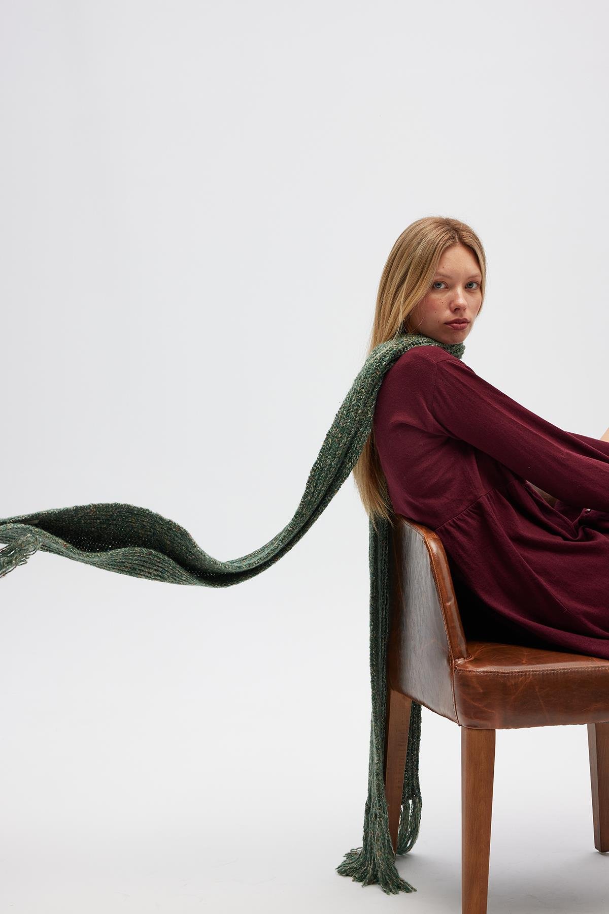 Peraluna Mikado Yumuşak Dokulu Unisex Atkı - Yeşil Melanj