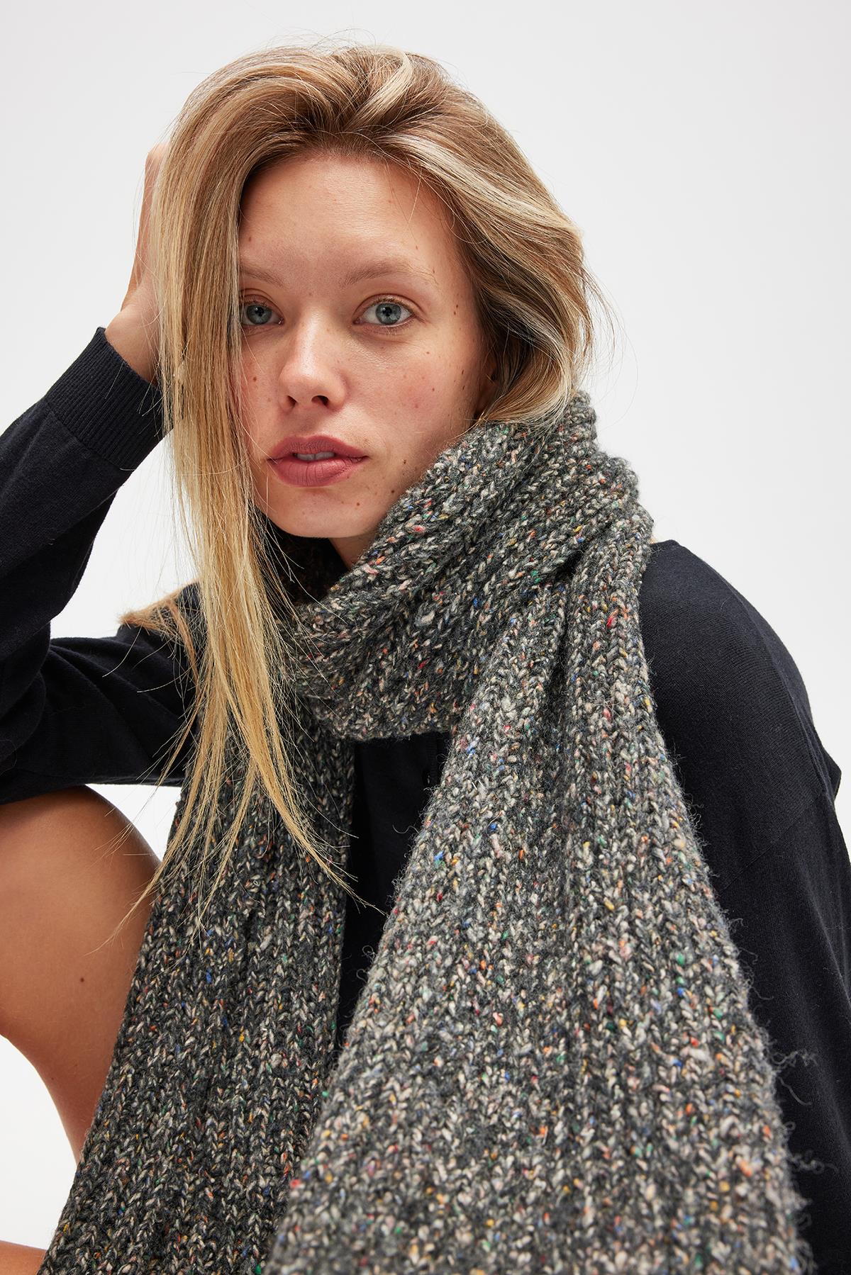 Peraluna Mikado Yumuşak Dokulu Unisex Atkı - Antrasit Melanj