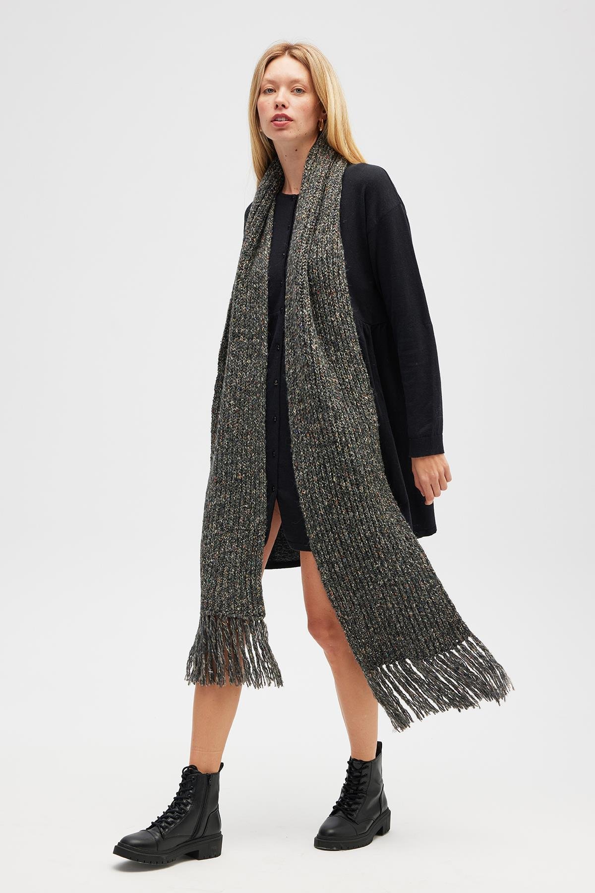 Peraluna Mikado Yumuşak Dokulu Unisex Atkı - Antrasit Melanj