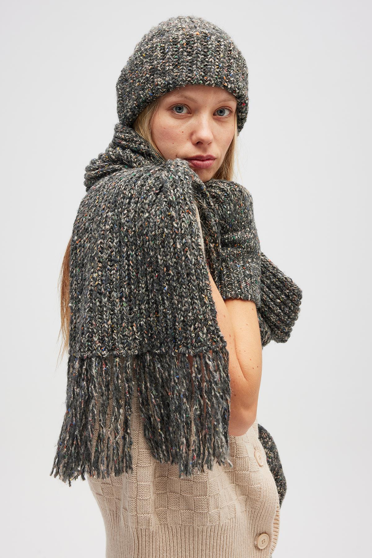 Peraluna Mikado Yumuşak Dokulu Unisex Atkı - Antrasit Melanj