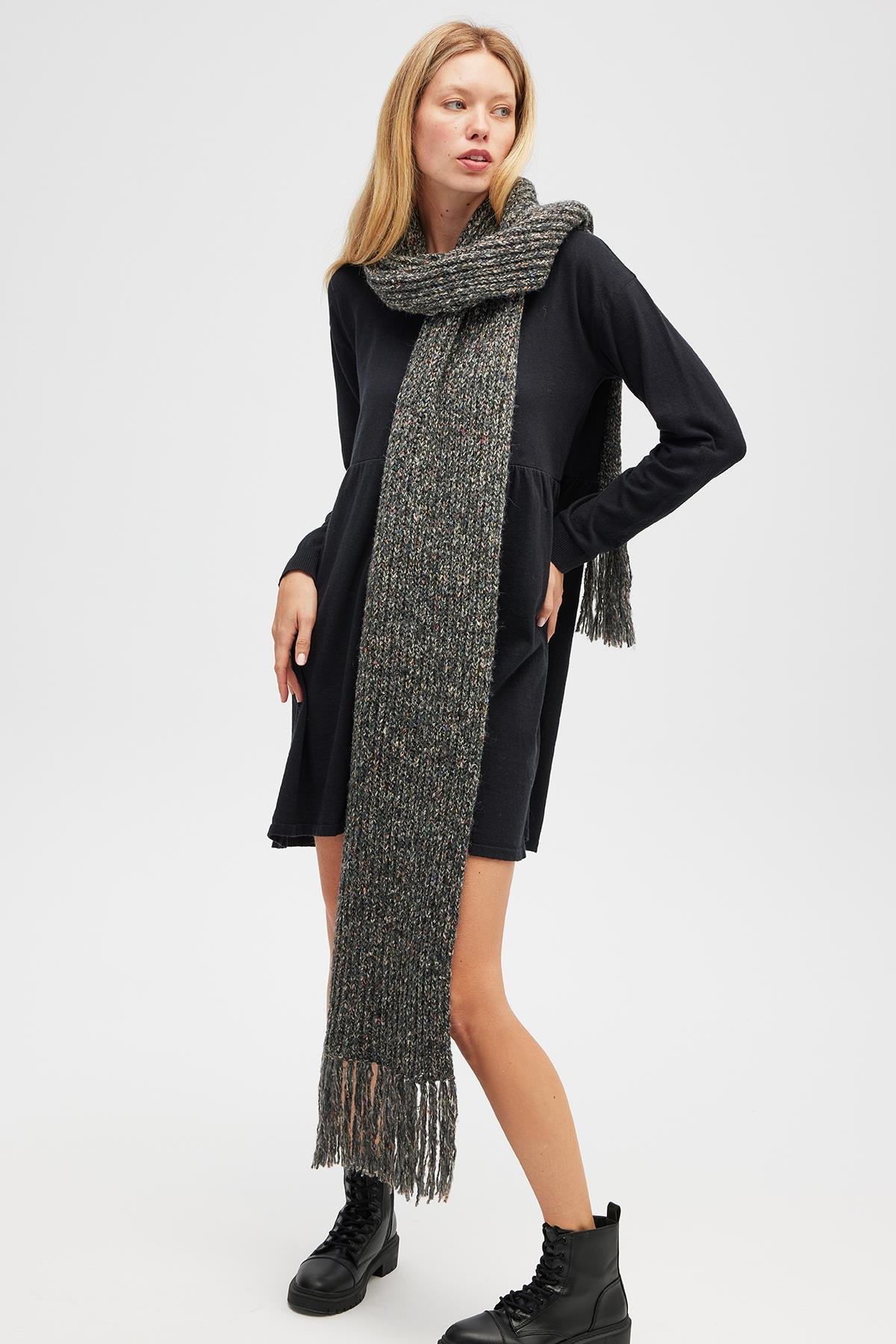 Peraluna Mikado Yumuşak Dokulu Unisex Atkı - Antrasit Melanj