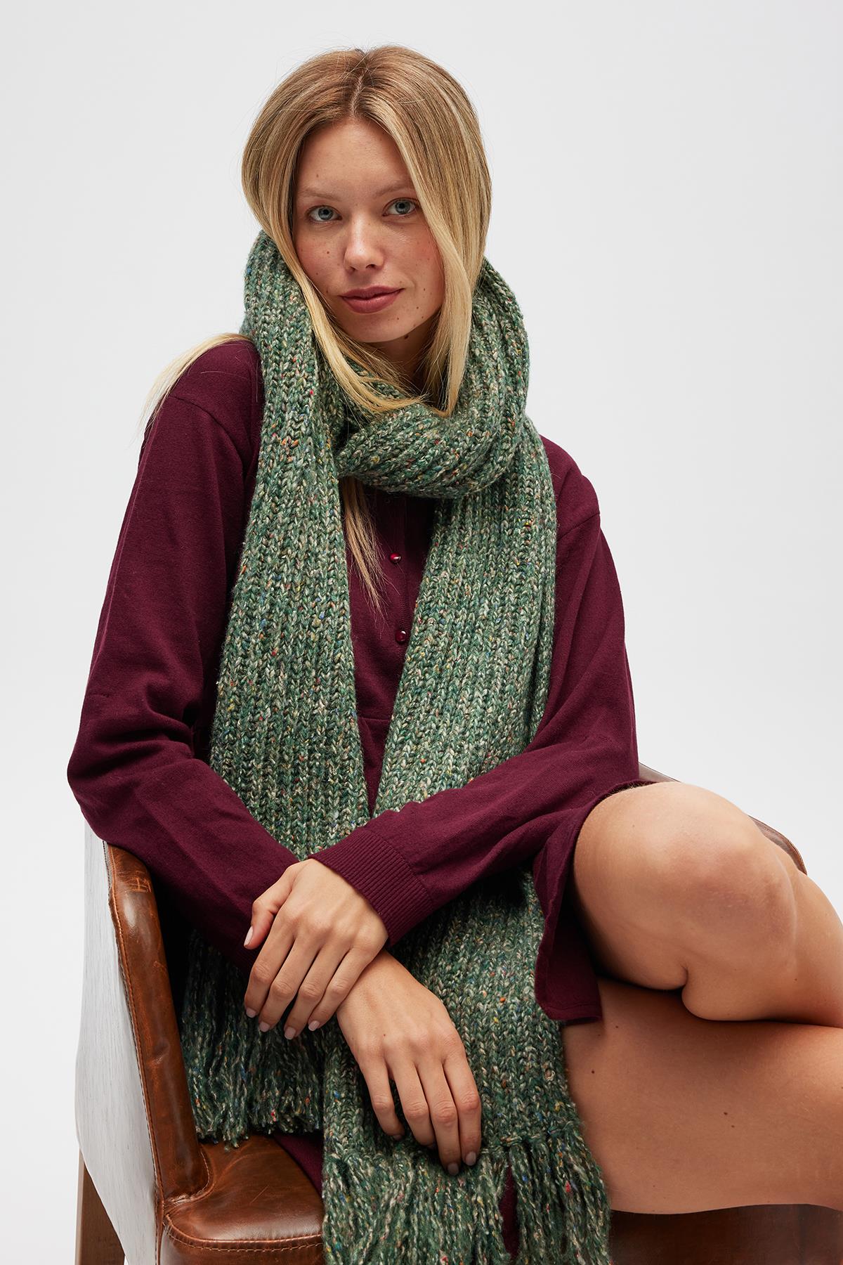 Peraluna Mikado Yumuşak Dokulu Unisex Atkı - Yeşil Melanj