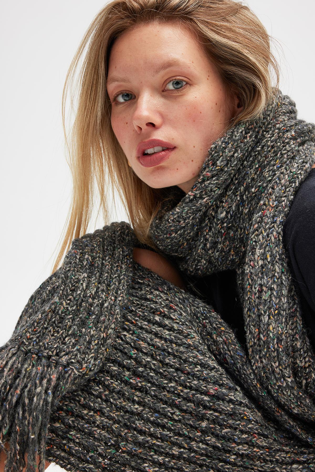 Peraluna Mikado Yumuşak Dokulu Unisex Atkı - Antrasit Melanj