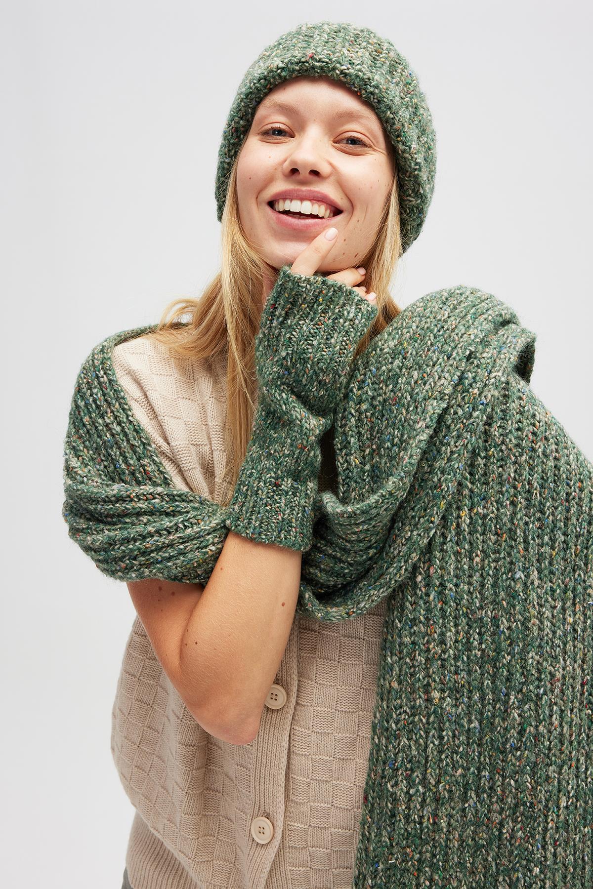 Peraluna Mikado Yumuşak Dokulu Unisex Atkı - Yeşil Melanj