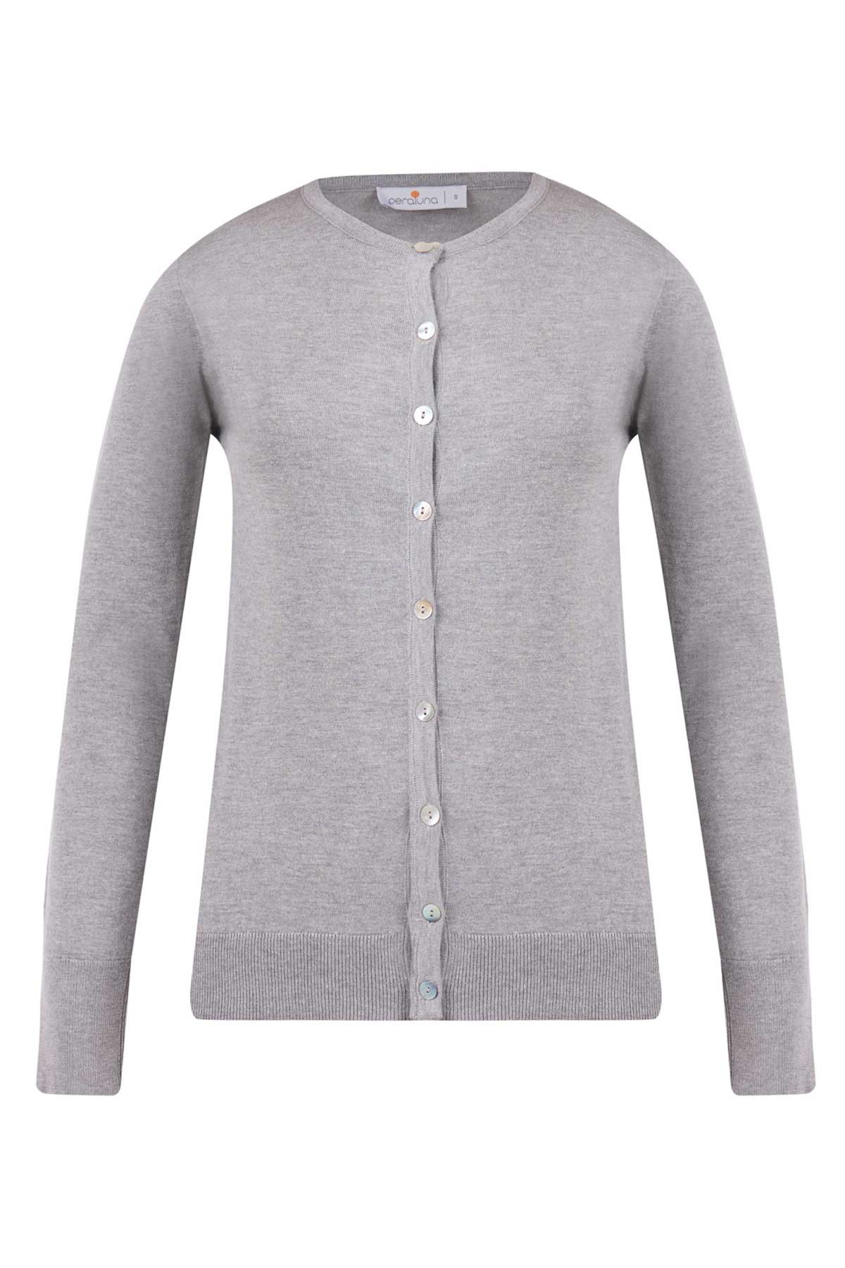 Peraluna MILA CARDIGAN Bisiklet Yaka Basic Pamuklu Kadın Triko Hırka - GRİ MELANJ