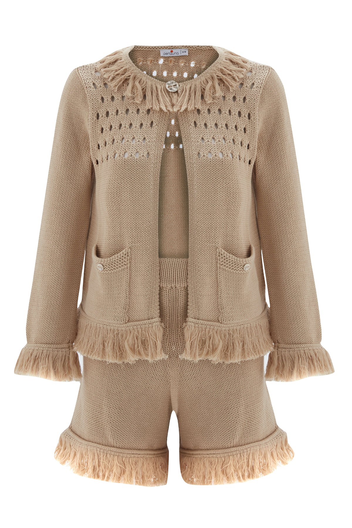 Peraluna MIYOKİ CARDIGAN & SHORT Mevsimlik Pamuklu Kadın Triko Takım Şort Bej