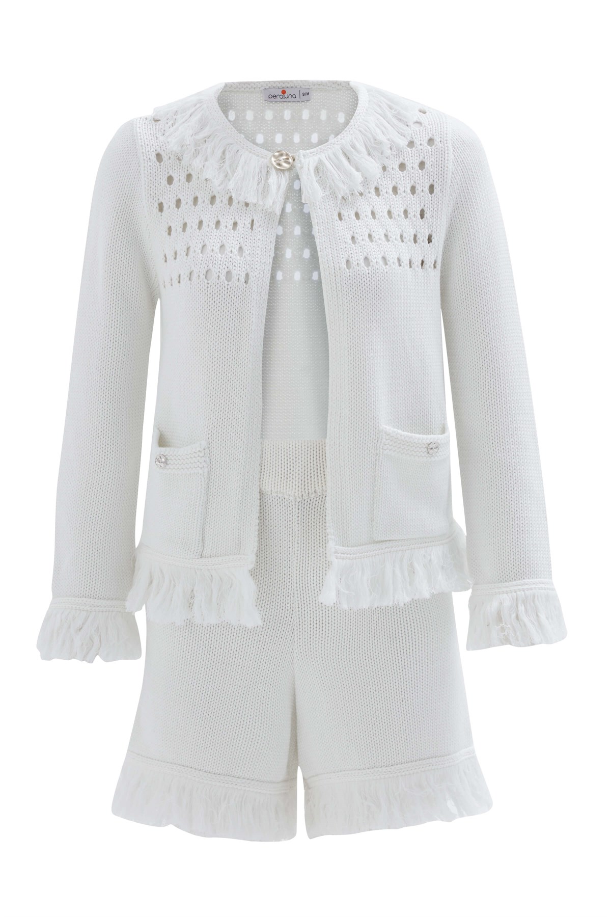 Peraluna MIYOKİ CARDIGAN & SHORT Mevsimlik Pamuklu Kadın Triko Takım Şort Kırık Beyaz