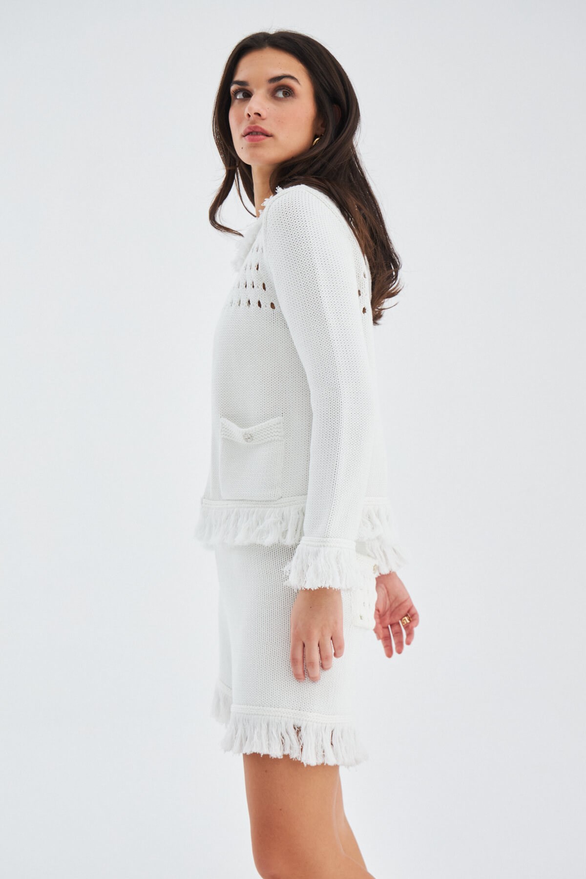 Peraluna MIYOKİ CARDIGAN & SHORT Mevsimlik Pamuklu Kadın Triko Takım Şort Kırık Beyaz