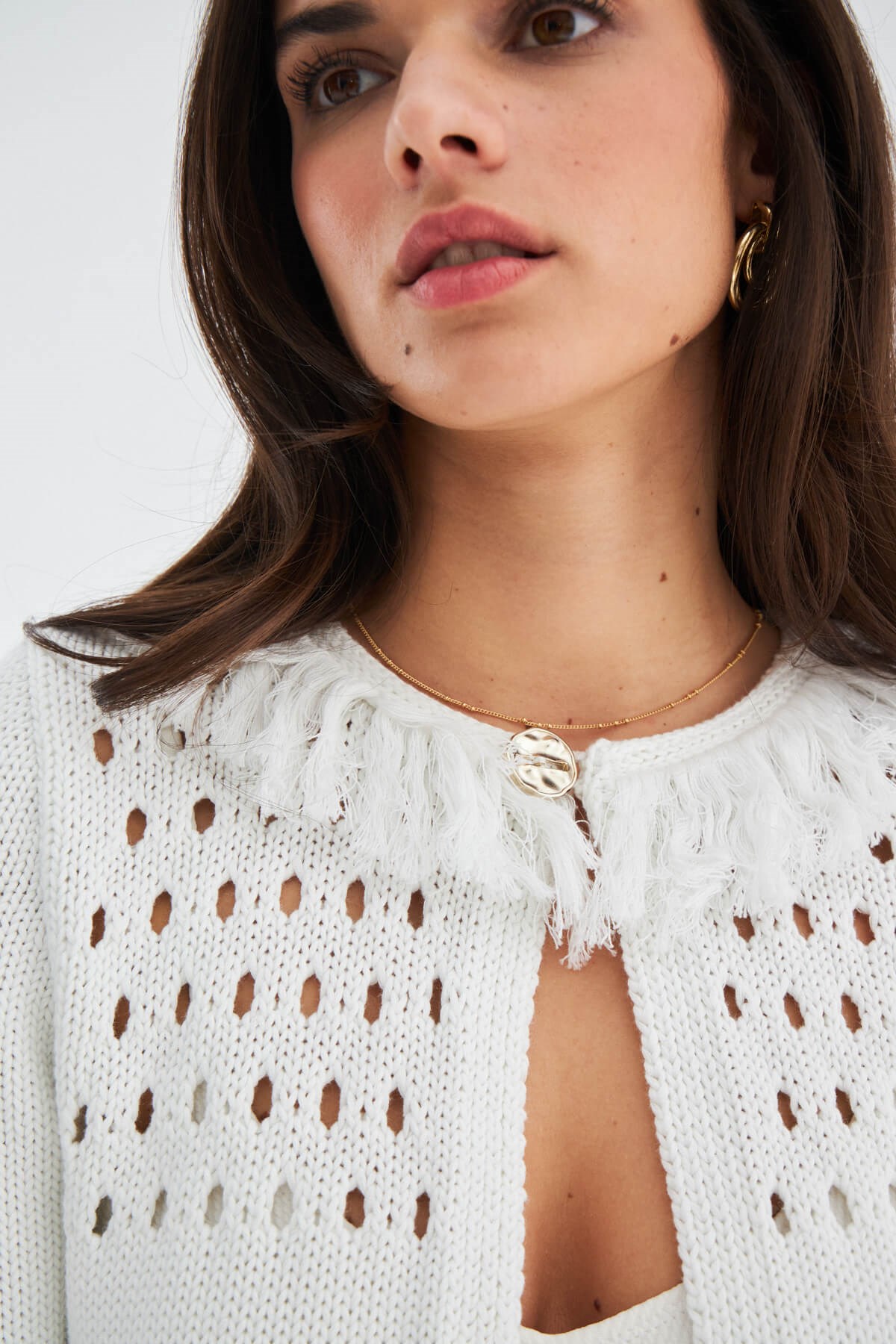 Peraluna MIYOKİ CARDIGAN & SHORT Mevsimlik Pamuklu Kadın Triko Takım Şort Kırık Beyaz