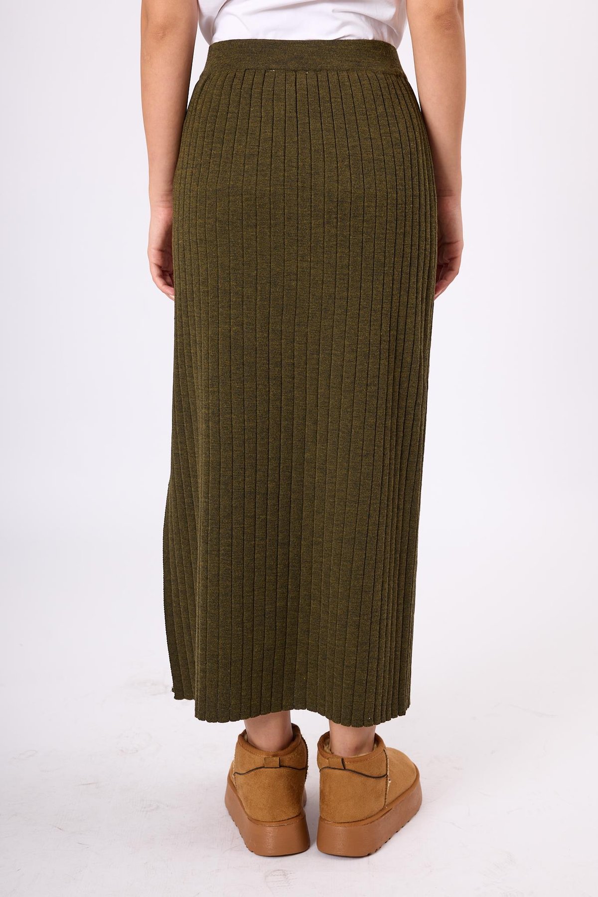 Peraluna Molly Midi Boy Ribana Triko Etek  - Koyu Yeşil Melanj