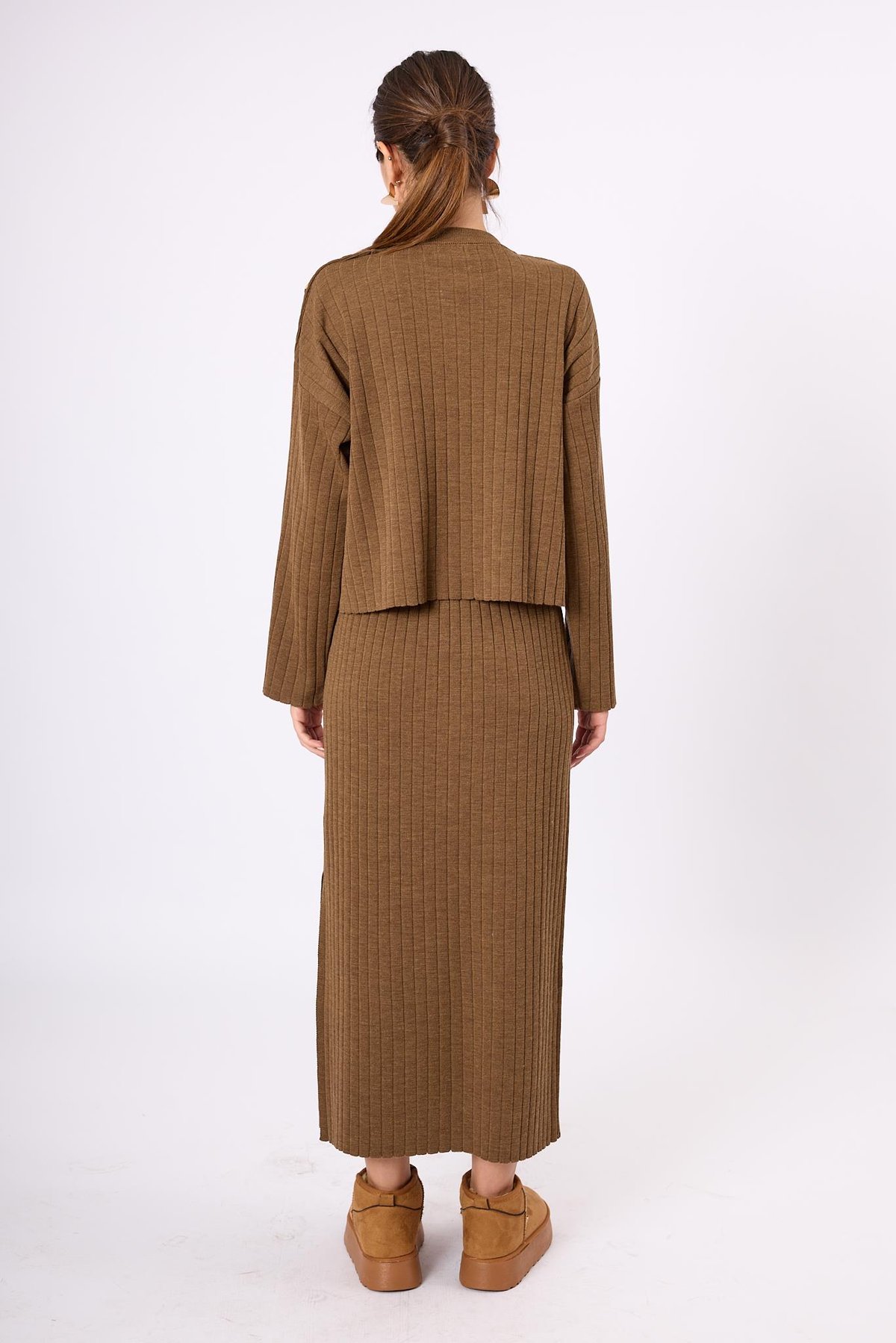 Peraluna Molly Midi Boy Ribana Triko Etek  - Kahve Melanj