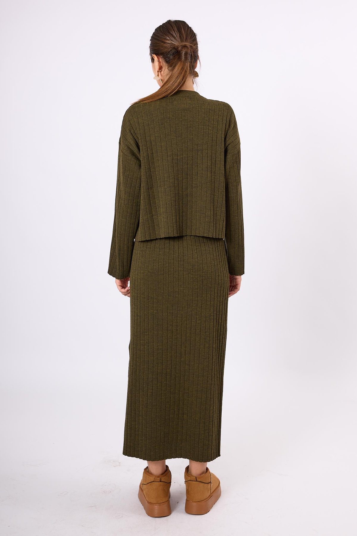 Peraluna Molly Omuzu Düğmeli Kadın Triko Kazak - Koyu Yeşil Melanj