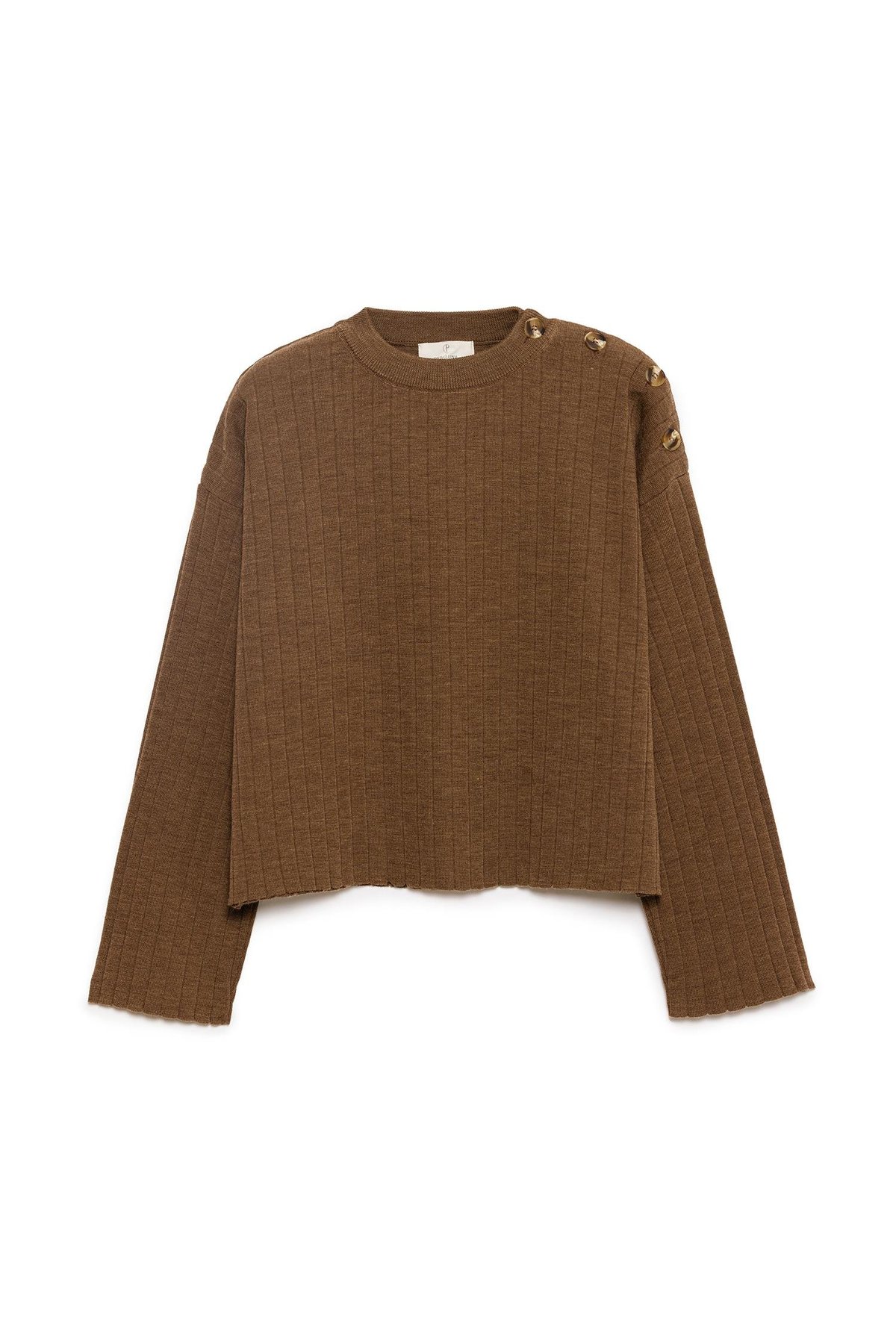 Peraluna Molly Womens Pullover With Shoulder Buttons - Brown Melange