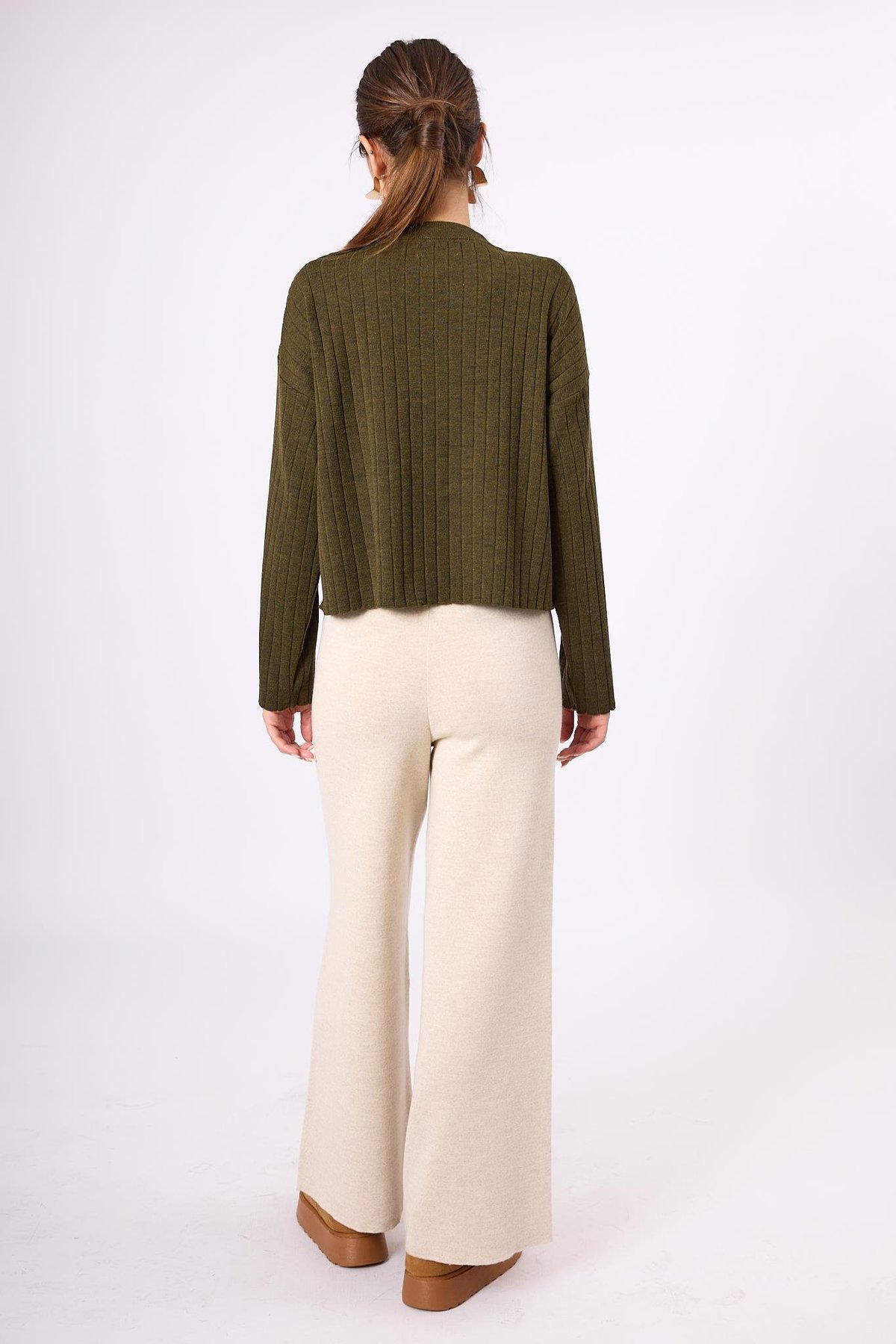 Peraluna Molly Omuzu Düğmeli Kadın Triko Kazak - Koyu Yeşil Melanj