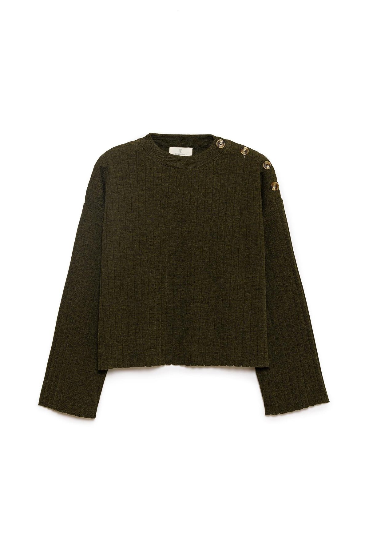 Peraluna Molly Womens Pullover With Shoulder Buttons - Dark Green Melange