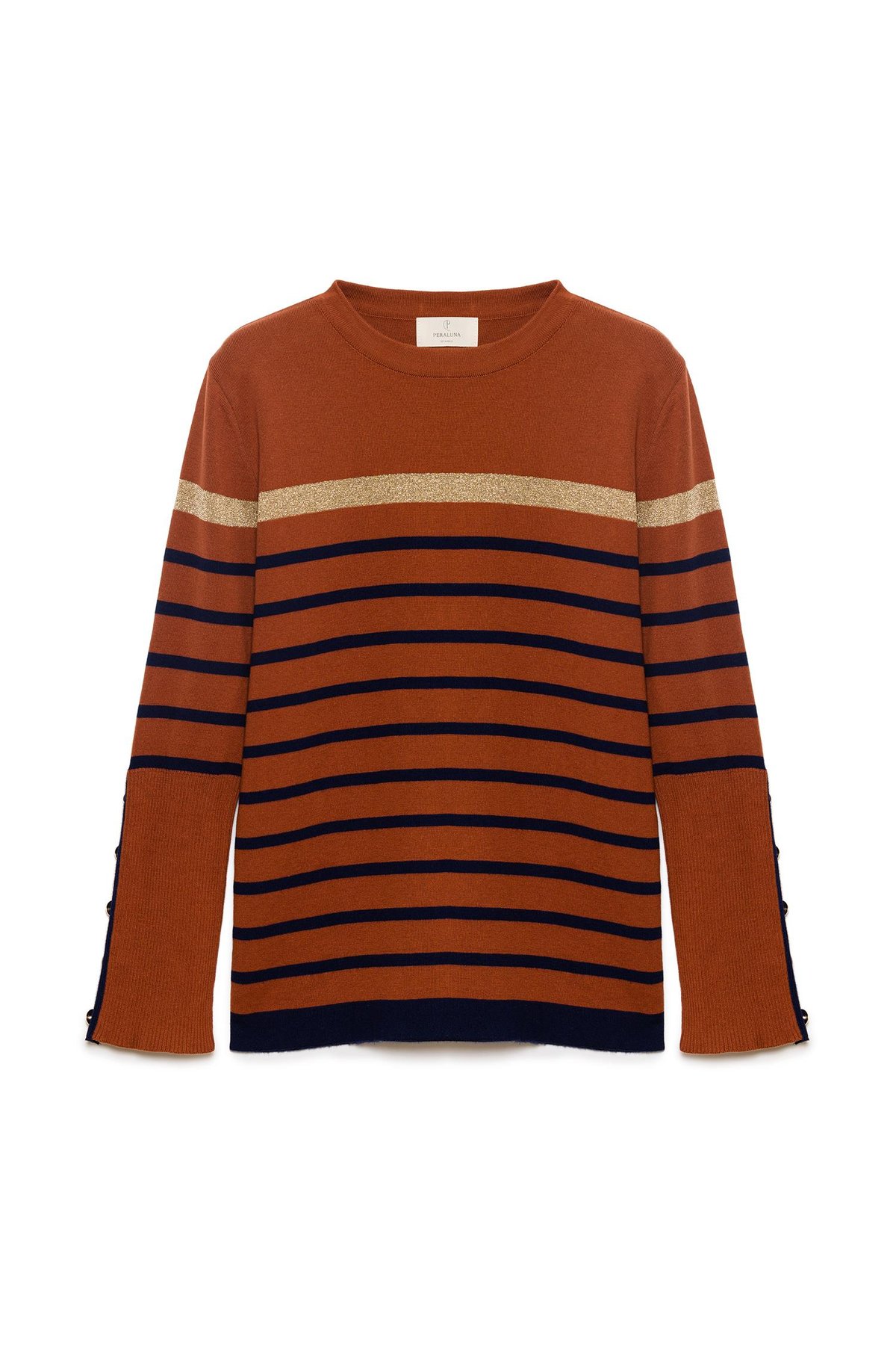 Peraluna Monroe Striped Knitted Womens Pullover - Golden Brown