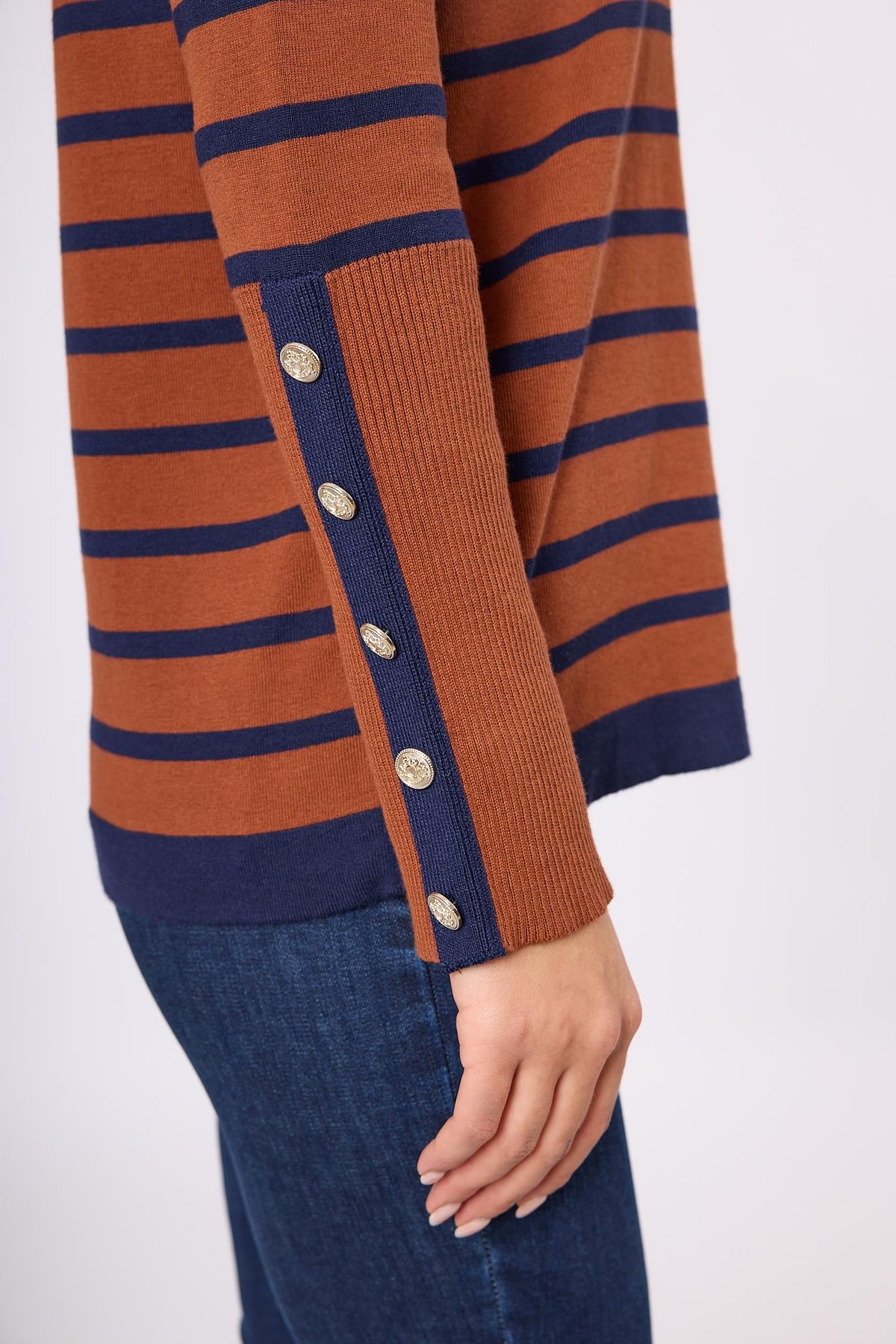 Peraluna Monroe Çizgili Kadın Triko Kazak - Kızıl Kahve