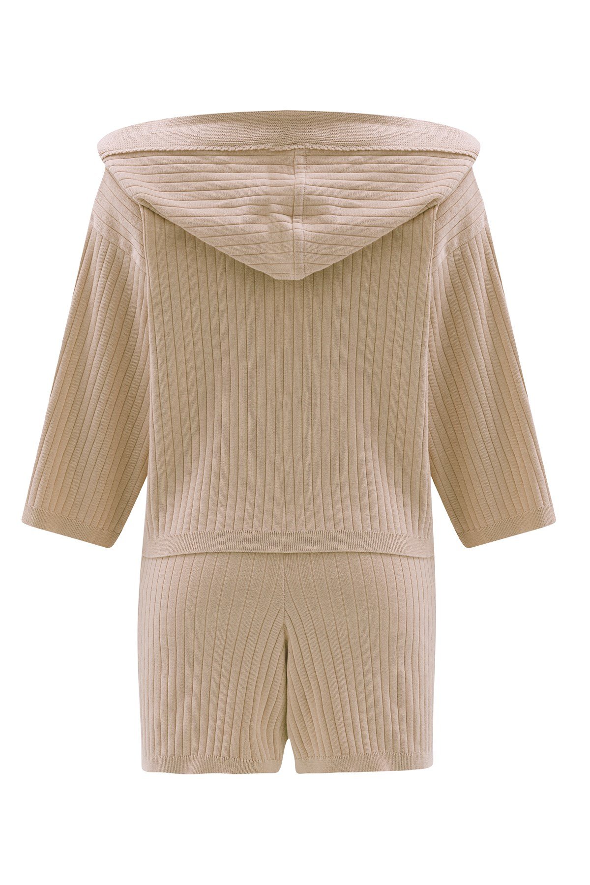 Peraluna MUJO CARDIGAN & SHORTS %100 Pamuk Kadın Triko Şort Takım Bej