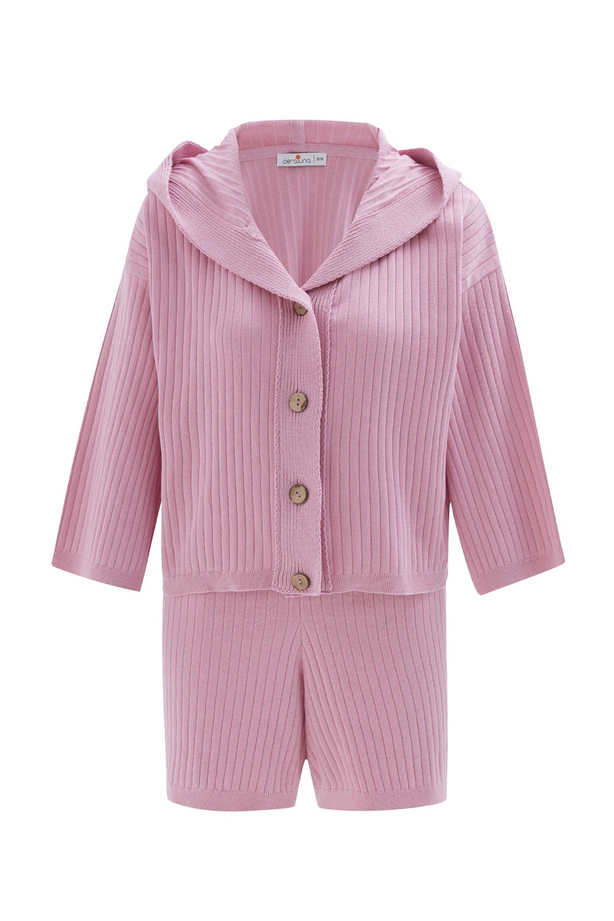 Peraluna MUJO CARDIGAN & SHORTS %100 Pamuk Kadın Triko Şort Takım Şeker Pembe