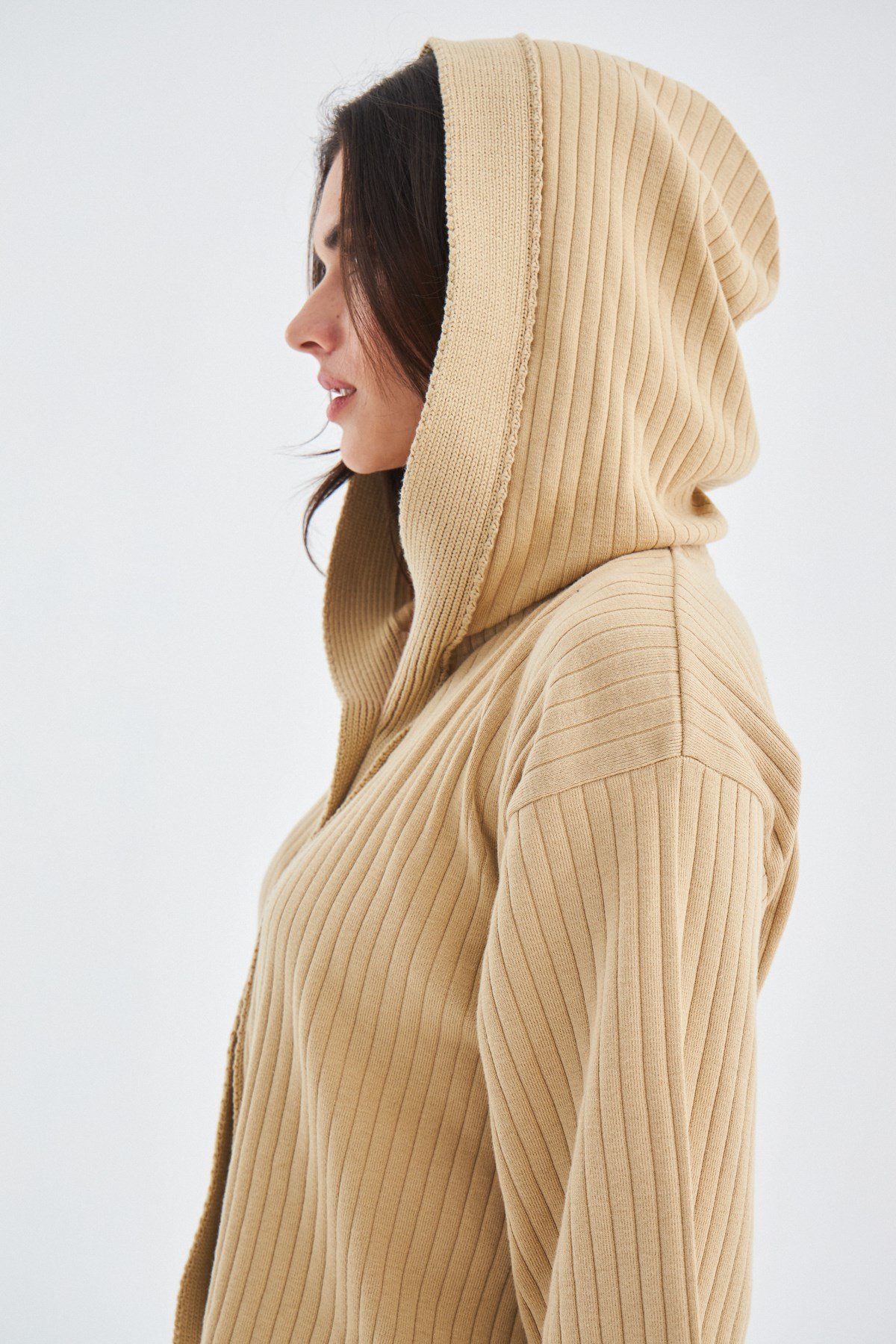 Peraluna MUJO CARDIGAN & SHORTS %100 Pamuk Kadın Triko Şort Takım Bej