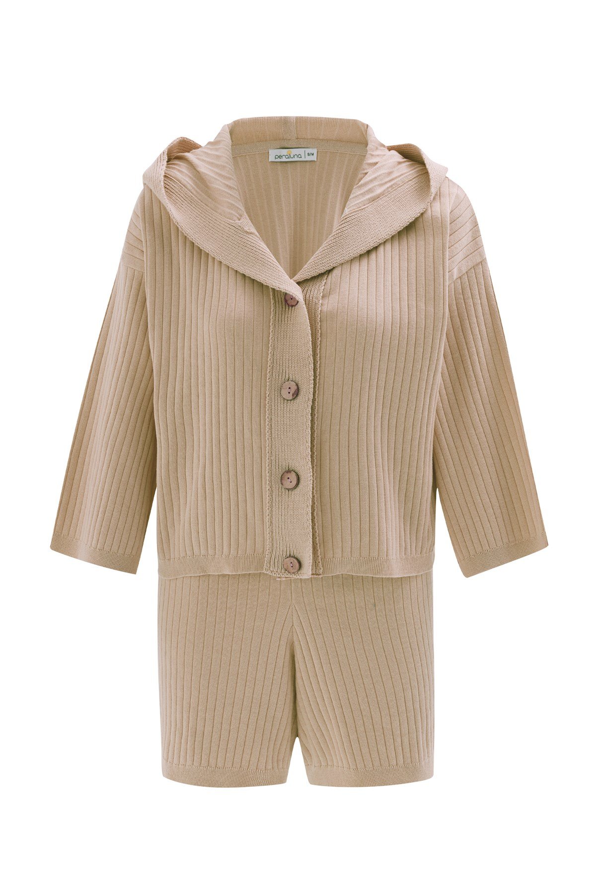 Peraluna MUJO CARDIGAN & SHORTS %100 Pamuk Kadın Triko Şort Takım Bej