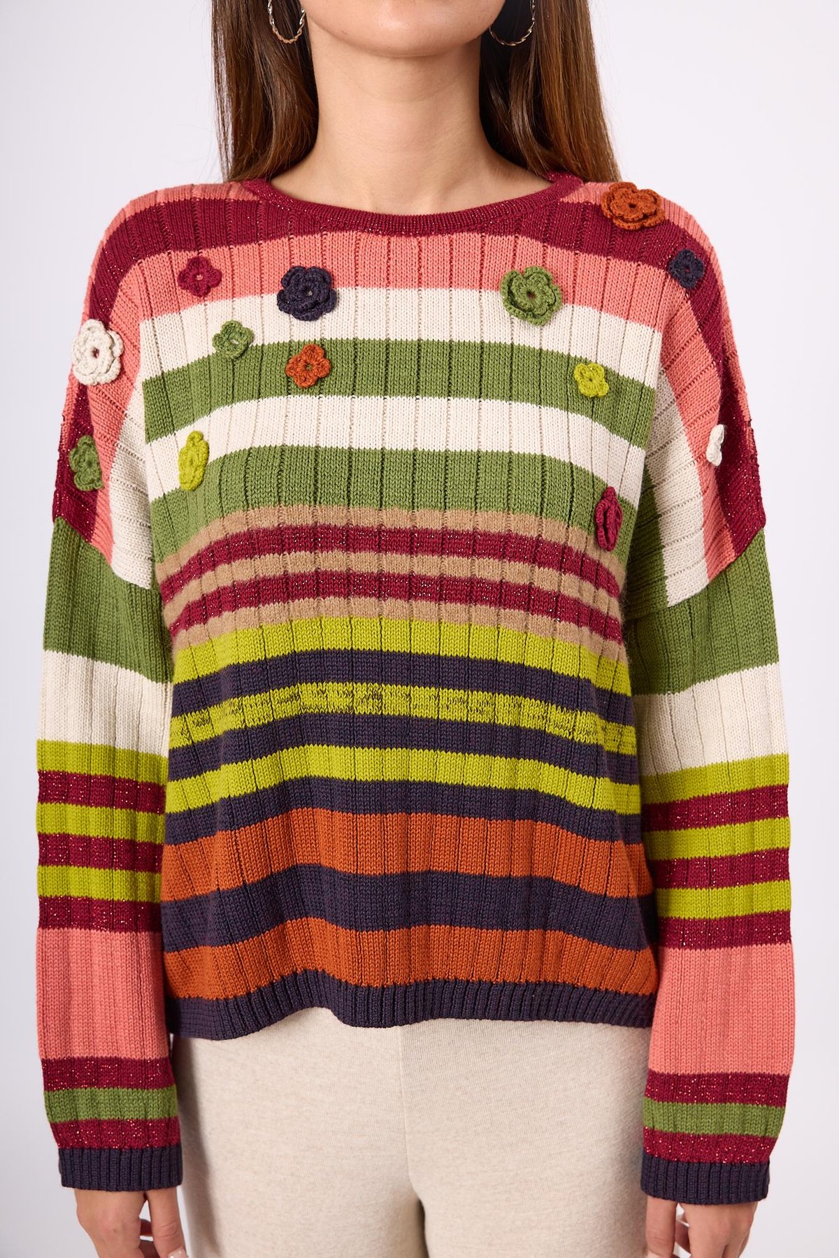 Peraluna Nadine Çizgili Bol Kesim Kazak - Multi