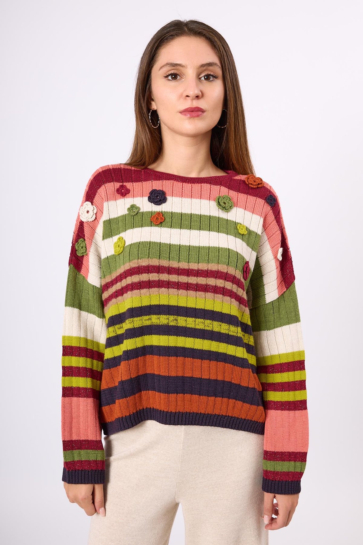 Peraluna Nadine Çizgili Bol Kesim Kazak - Multi