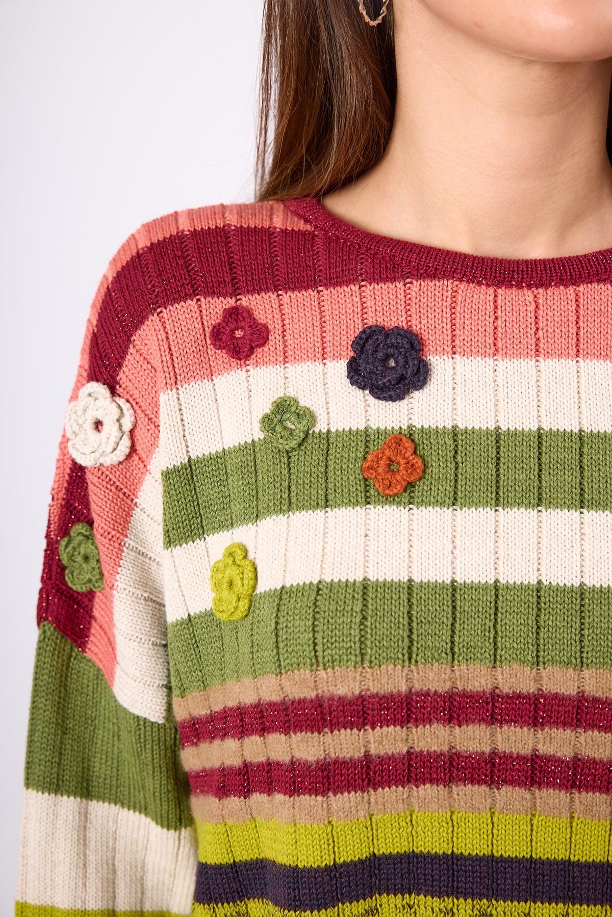 Peraluna Nadine Çizgili Bol Kesim Kazak - Multi