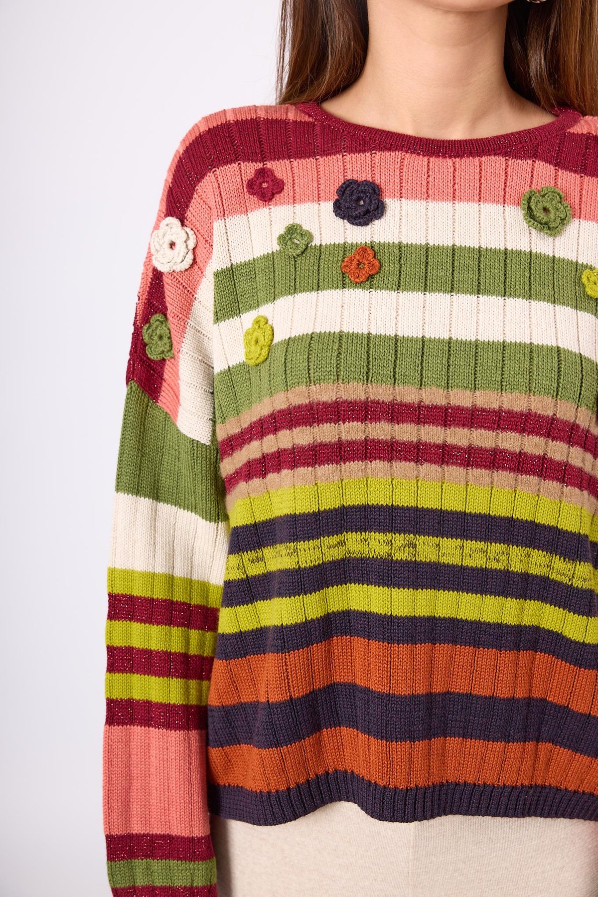 Peraluna Nadine Çizgili Bol Kesim Kazak - Multi