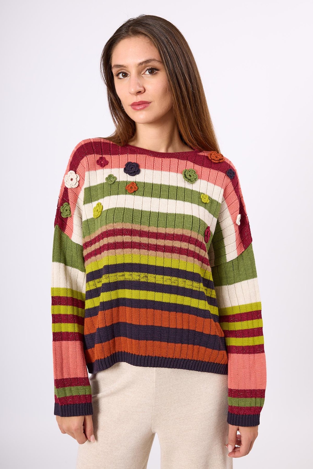 Peraluna Nadine Çizgili Bol Kesim Kazak - Multi