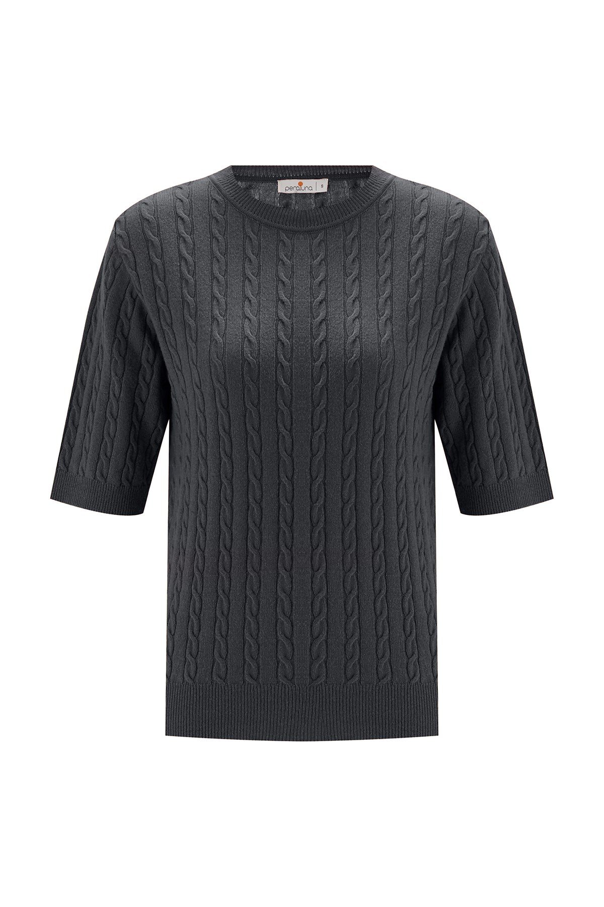 Peraluna NICOLE BLOUSE Saç Örgülü Kısa Kollu Kaşmirli Kadın Triko Bluz Antrasit