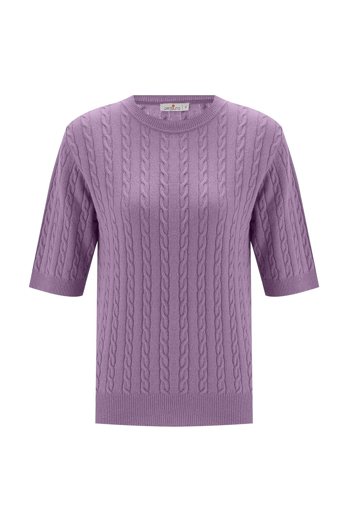 Peraluna NICOLE BLOUSE Saç Örgülü Kısa Kollu Kaşmirli Kadın Triko Bluz Pastel Mor