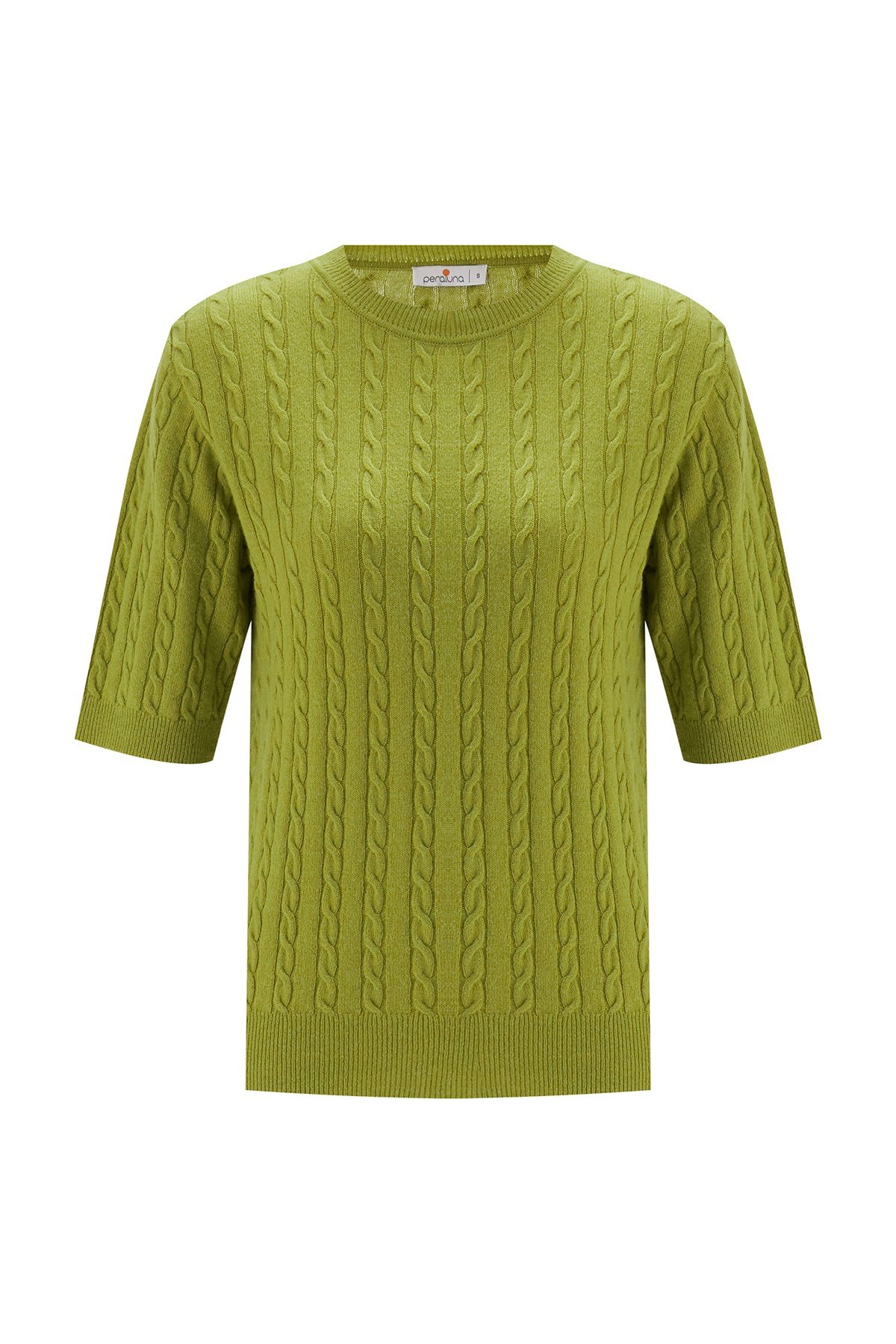 Peraluna NICOLE BLOUSE Saç Örgülü Kısa Kollu Kaşmirli Kadın Triko Bluz Yeşil