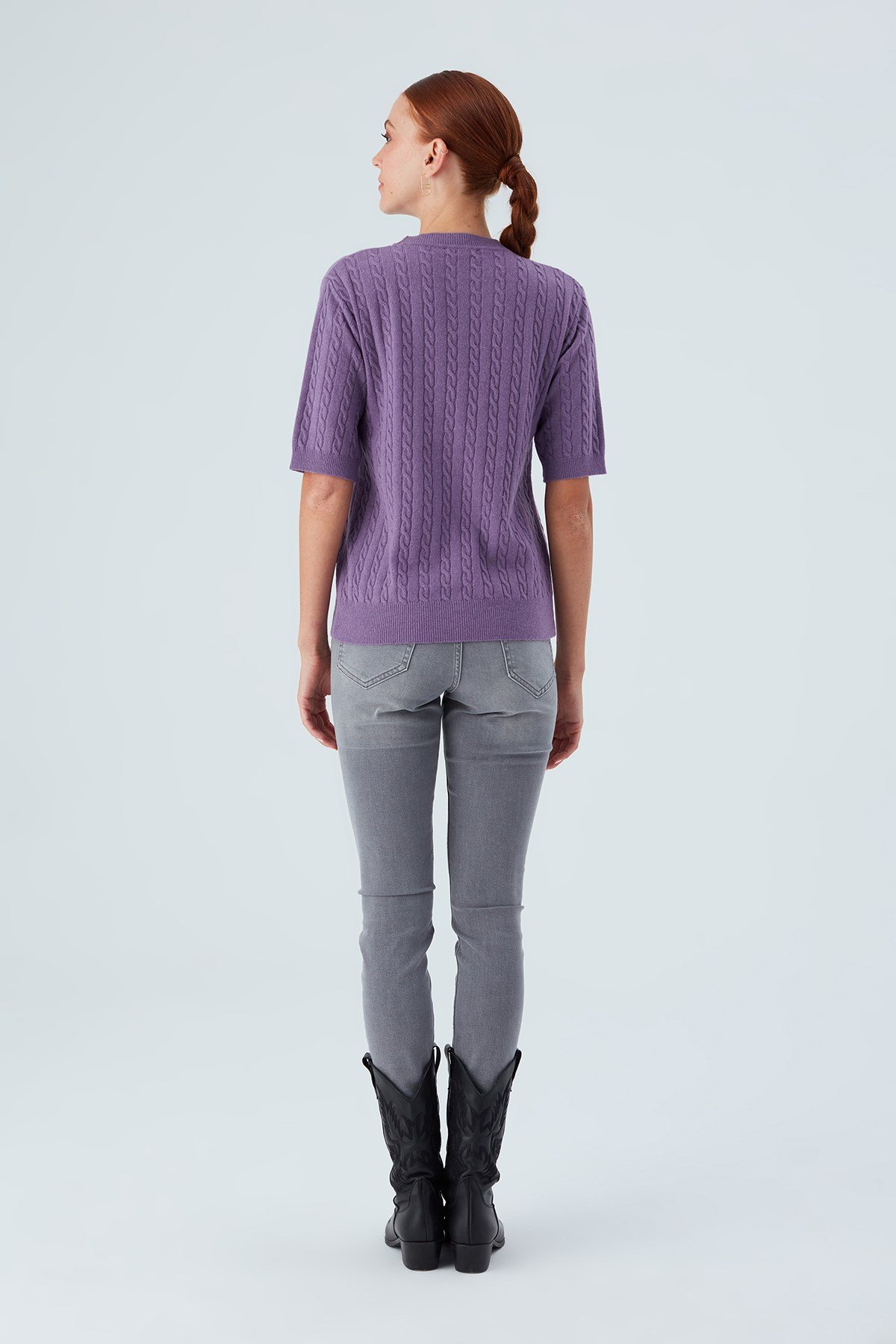 Peraluna NICOLE BLOUSE Saç Örgülü Kısa Kollu Kaşmirli Kadın Triko Bluz Pastel Mor