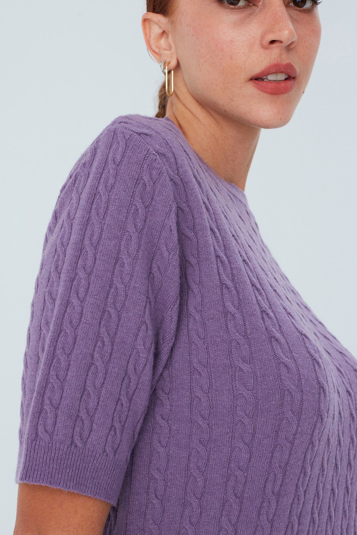 Peraluna NICOLE BLOUSE Saç Örgülü Kısa Kollu Kaşmirli Kadın Triko Bluz Pastel Mor