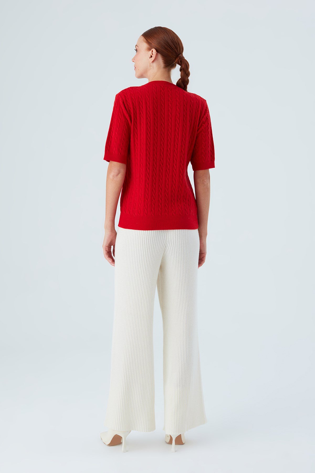 Peraluna NICOLE BLOUSE Saç Örgülü Kısa Kollu Kaşmirli Kadın Triko Bluz Kırmızı