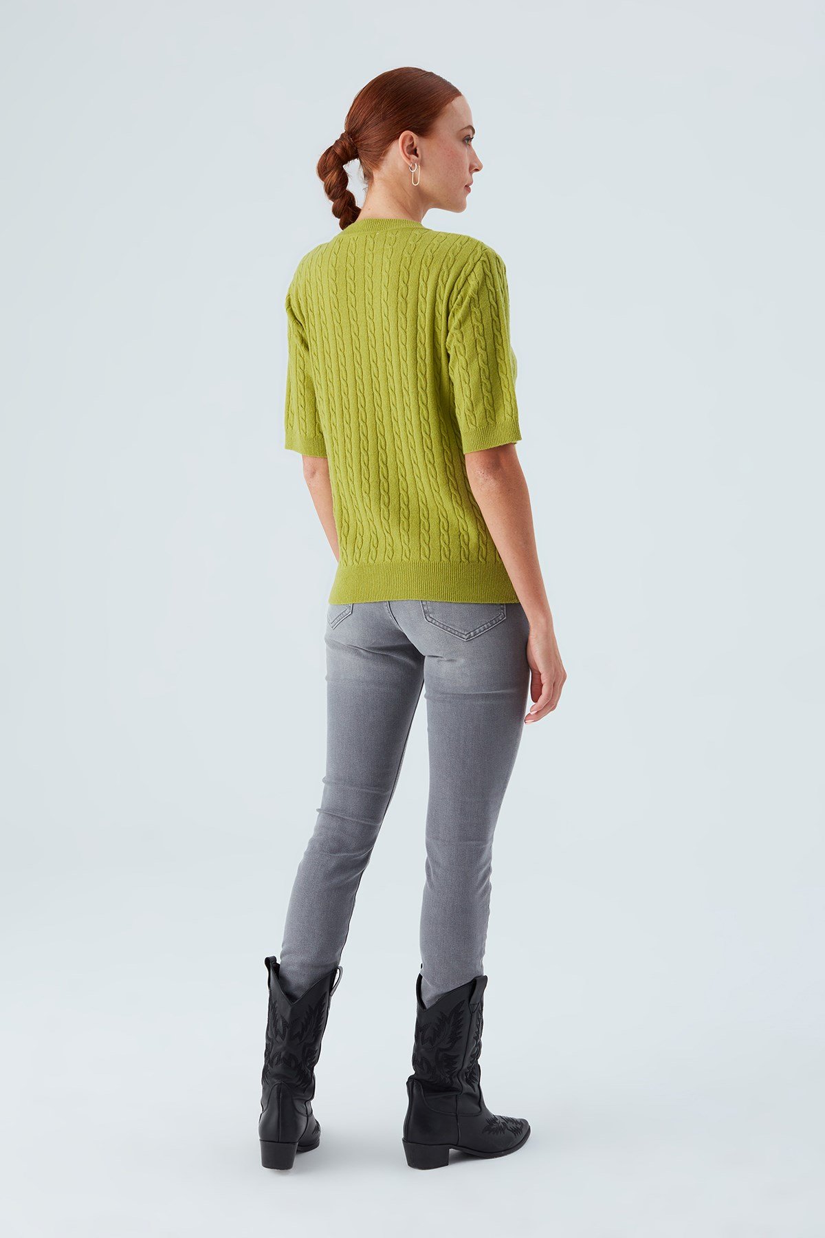 Peraluna NICOLE BLOUSE Saç Örgülü Kısa Kollu Kaşmirli Kadın Triko Bluz Yeşil